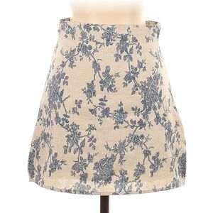 Cider Blue Floral A-Line High Rise Mini Skirt Linen Feel Fabric XS